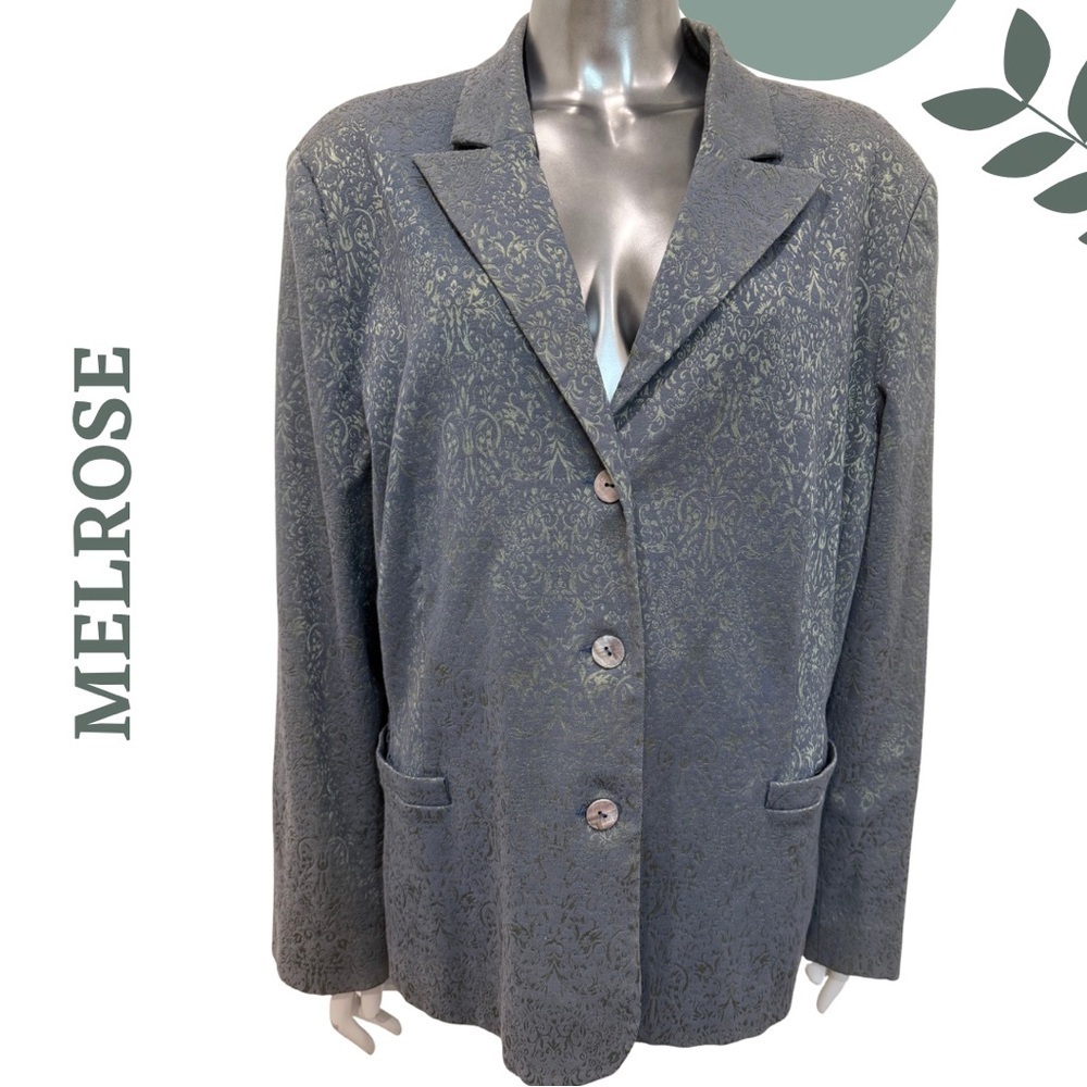 MELROSE Statement Blazer – Size 20W – Soft Metallic Jacquard Button Front